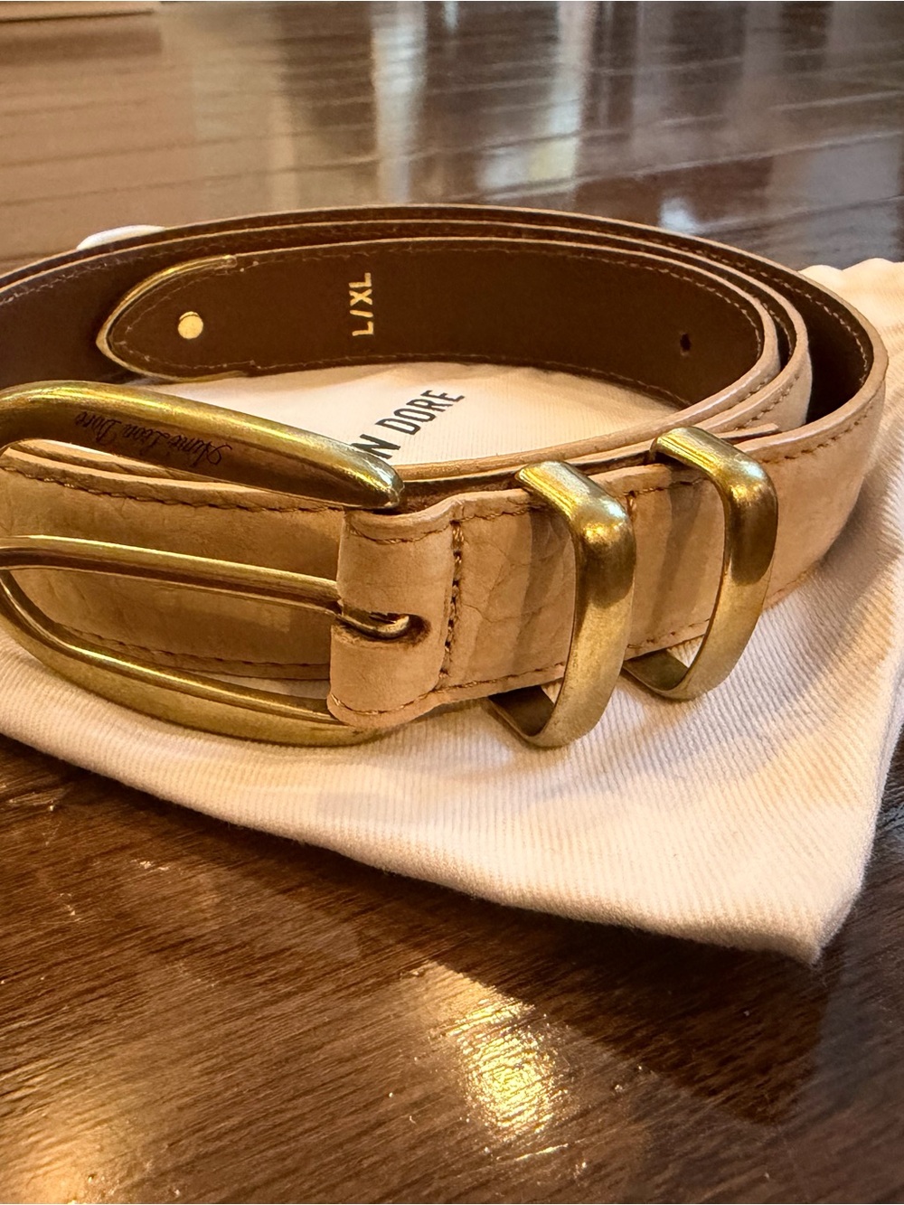 Aime Leon Dore Beige Croc-Embossed Belt with Gold Buckle - Picture 6 of 13